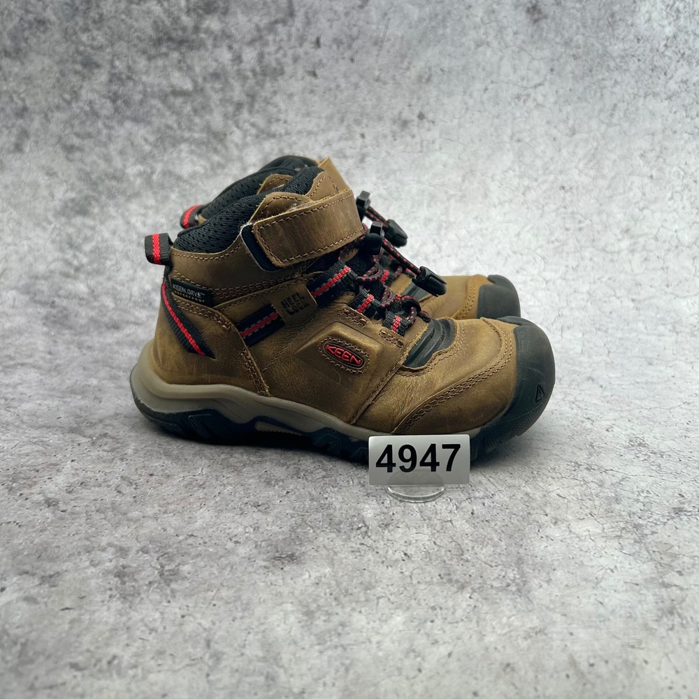 KEEN Ridge Flex Mid Waterproof Boots Kids Size 10 Bison Red Hiking Outdoor Trail